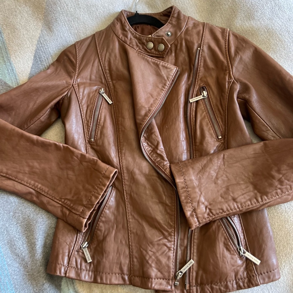 Michael Kors Genuine Leather Jacket - Brown size S